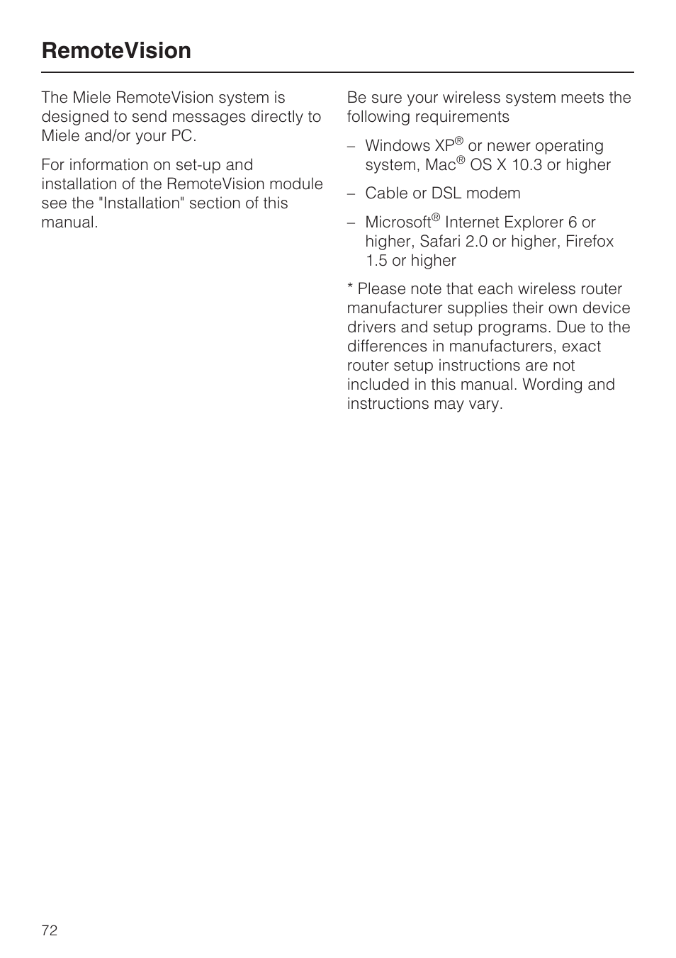 Remotevision 72, Remotevision | Miele F1911VI User Manual | Page 72 / 76