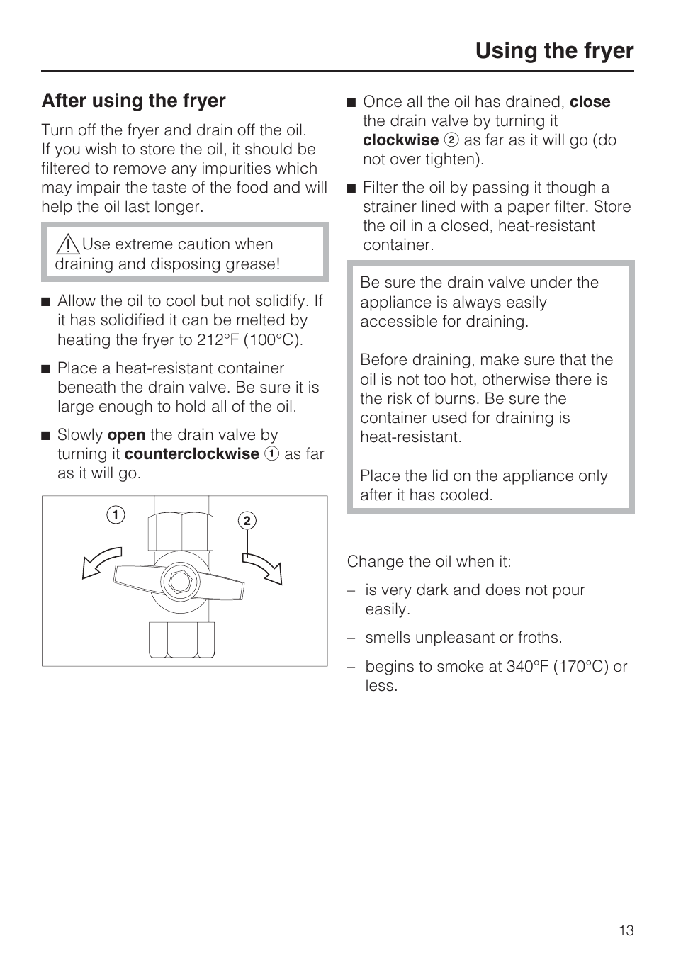 After using the fryer 13, Using the fryer, After using the fryer | Miele CS1411 User Manual | Page 13 / 36