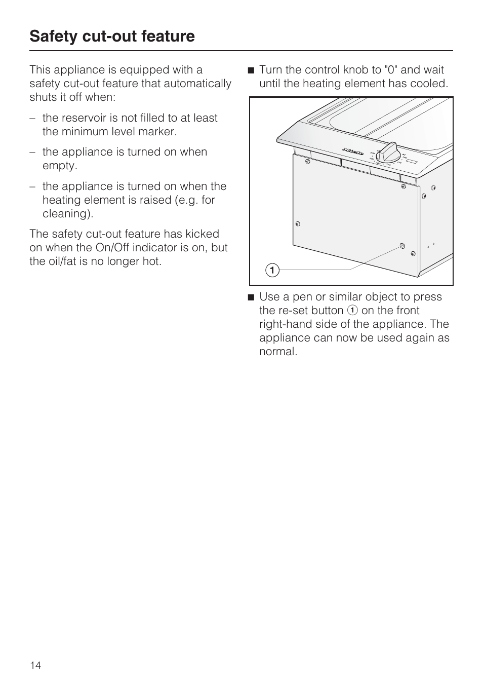 Safety cut-out feature 14, Safety cut-out feature | Miele CS1411 User Manual | Page 14 / 36