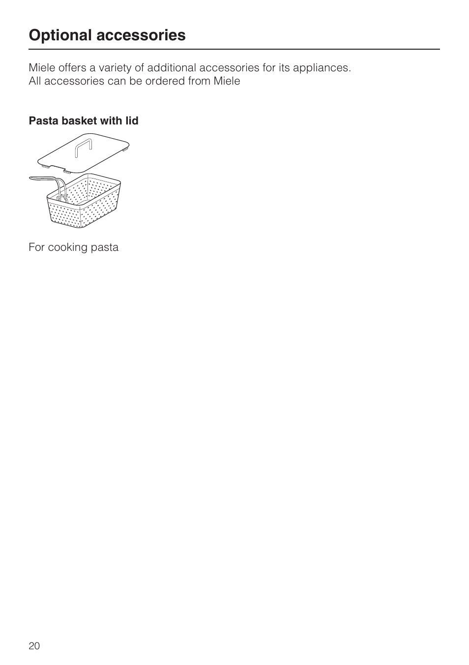 Optional accessories 20, Optional accessories | Miele CS1411 User Manual | Page 20 / 36