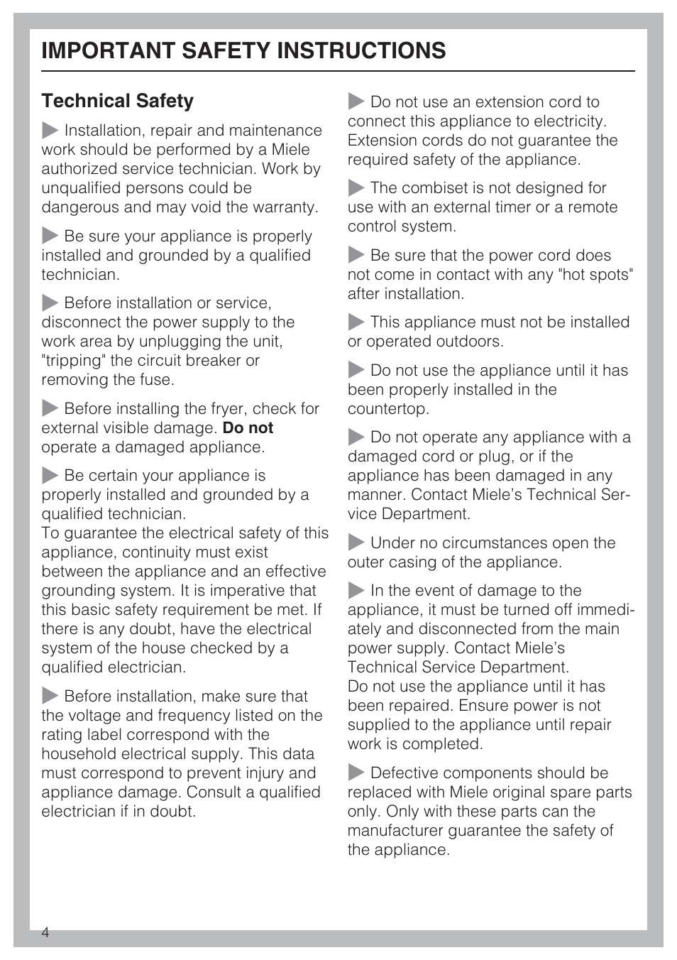 Important safety instructions | Miele CS1411 User Manual | Page 4 / 36
