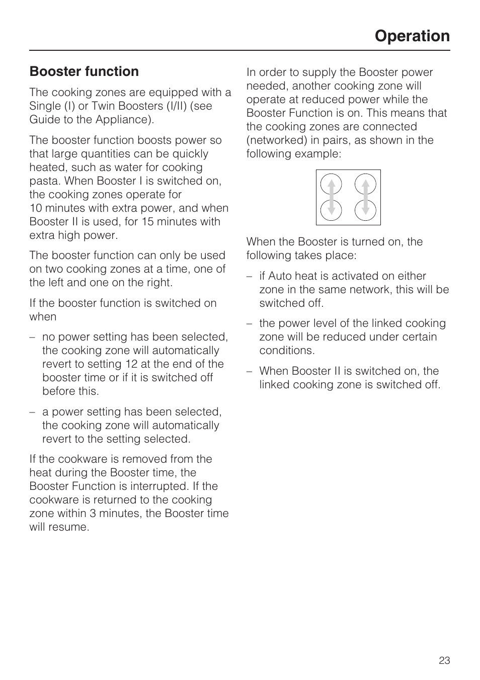 Booster function 23, Operation, Booster function | Miele KM 5993 User Manual | Page 23 / 60