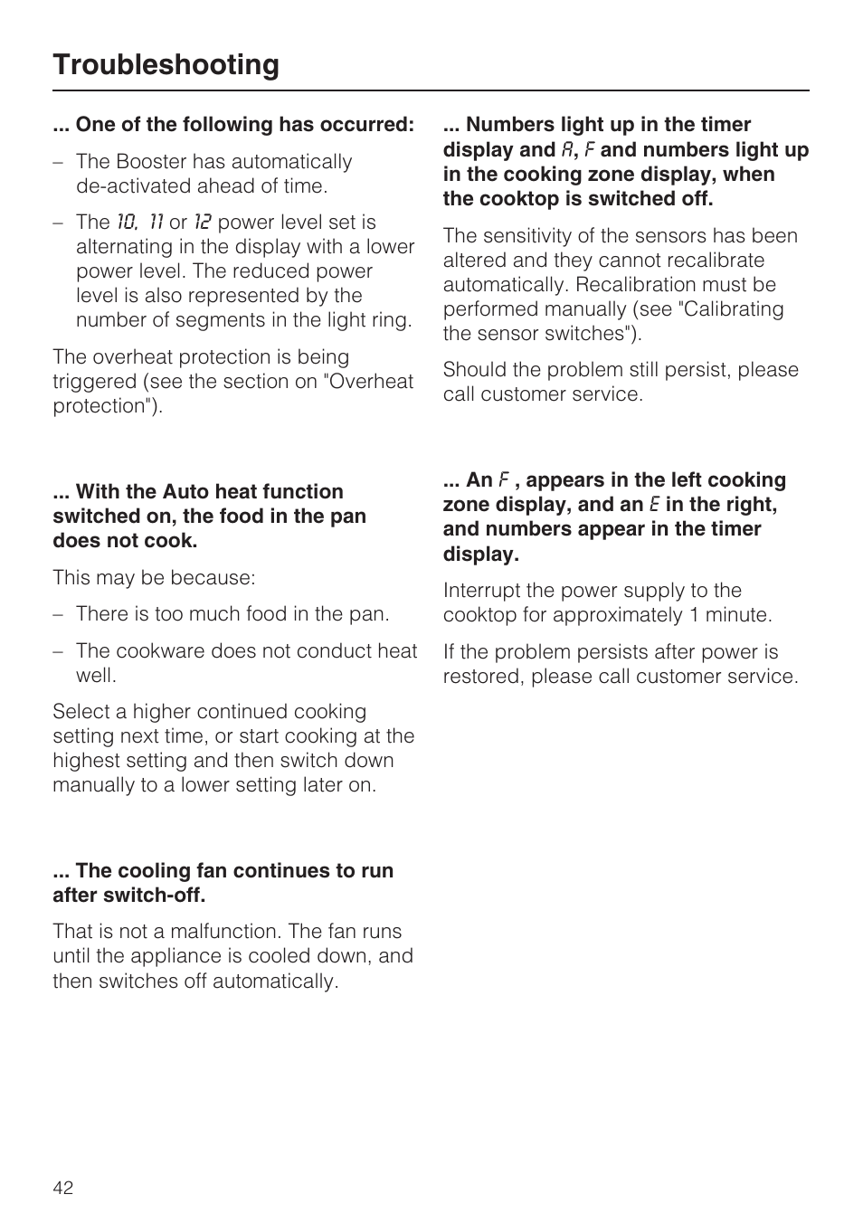 Troubleshooting | Miele KM 5993 User Manual | Page 42 / 60