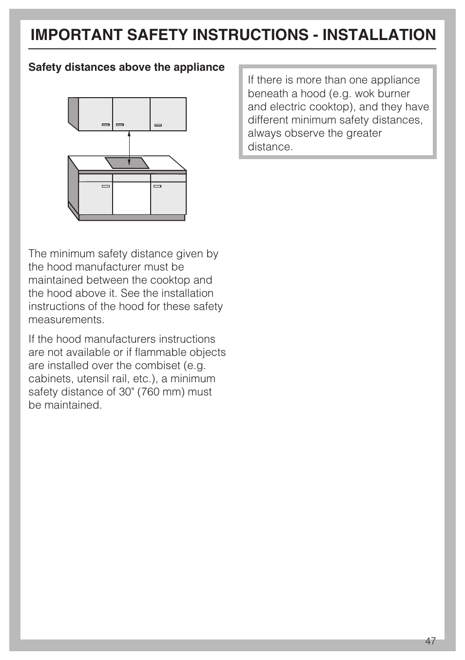 Important safety instructions - installation | Miele KM 5993 User Manual | Page 47 / 60