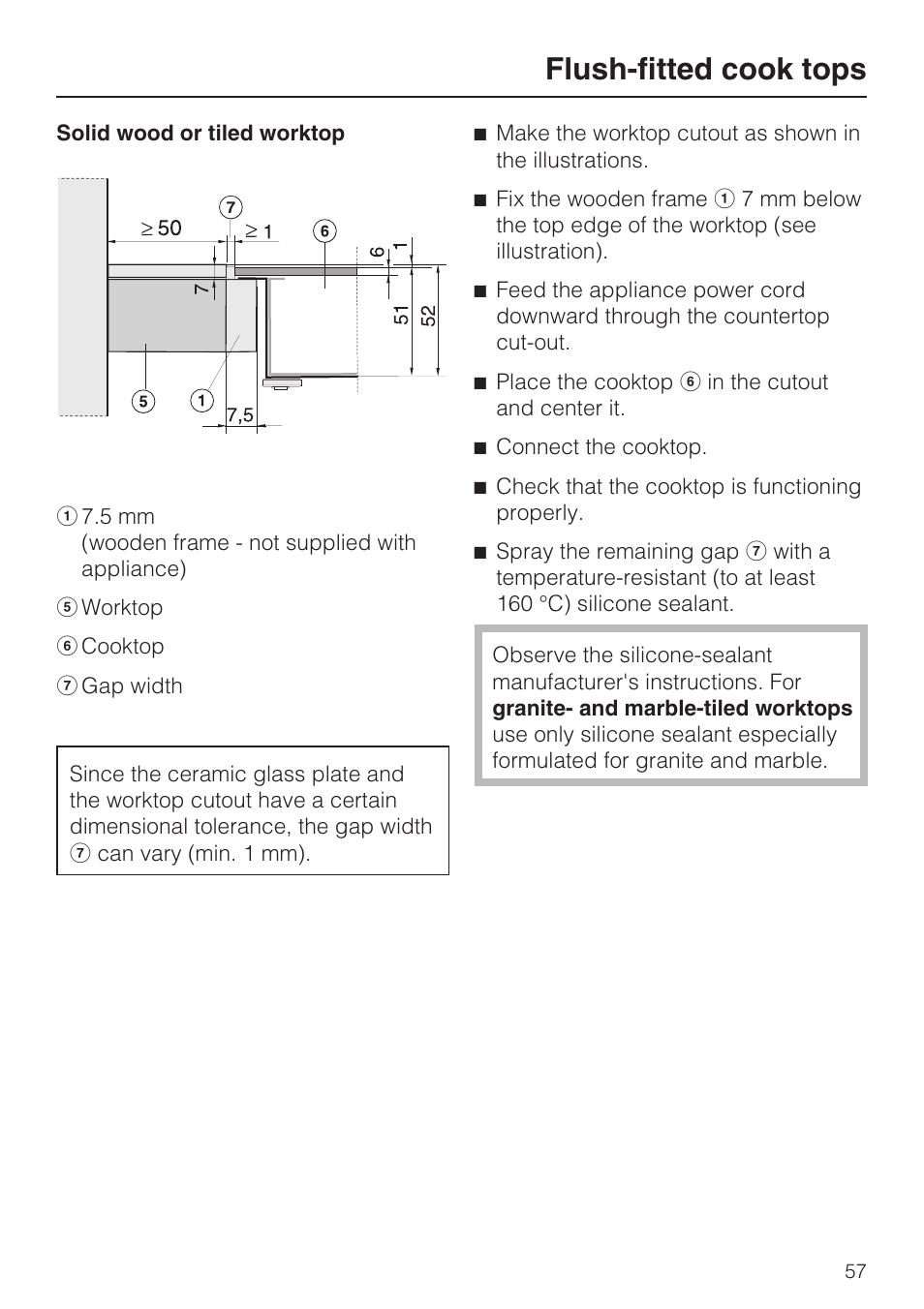 Flush-fitted cook tops | Miele KM 5993 User Manual | Page 57 / 60