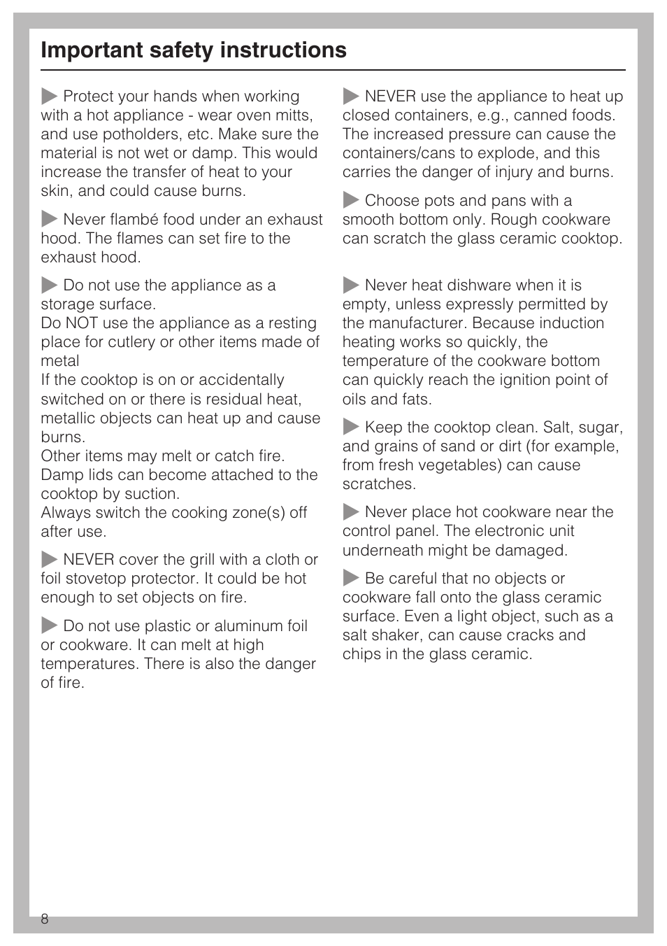 Important safety instructions | Miele KM 5993 User Manual | Page 8 / 60