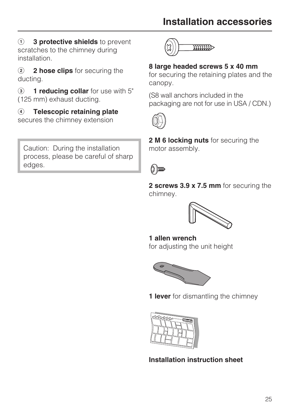 Installation accessories | Miele DA 402 User Manual | Page 25 / 36