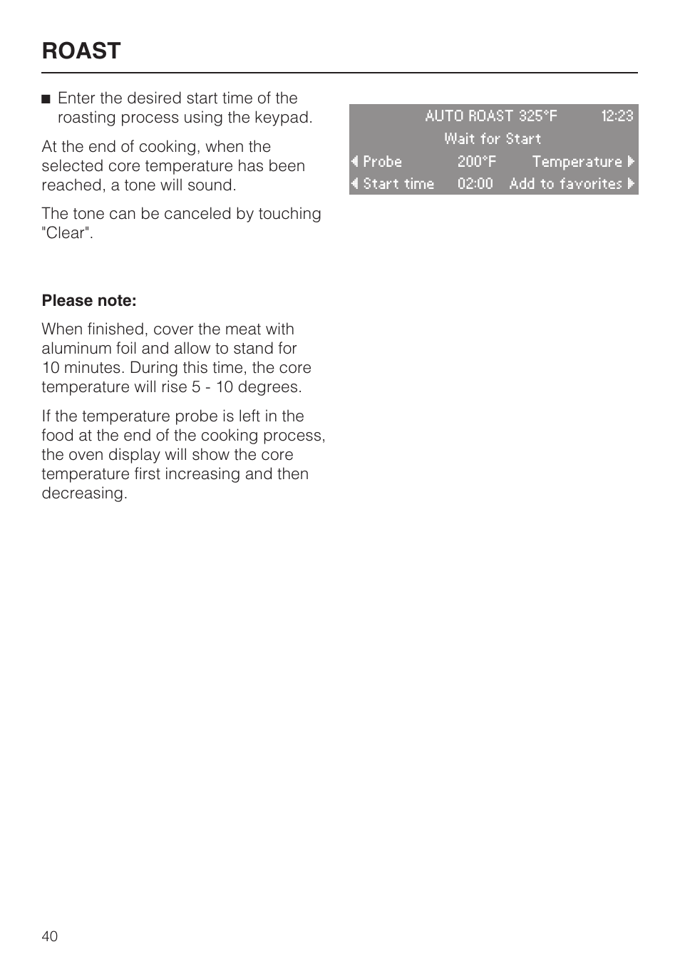 Roast | Miele H4881B User Manual | Page 40 / 76