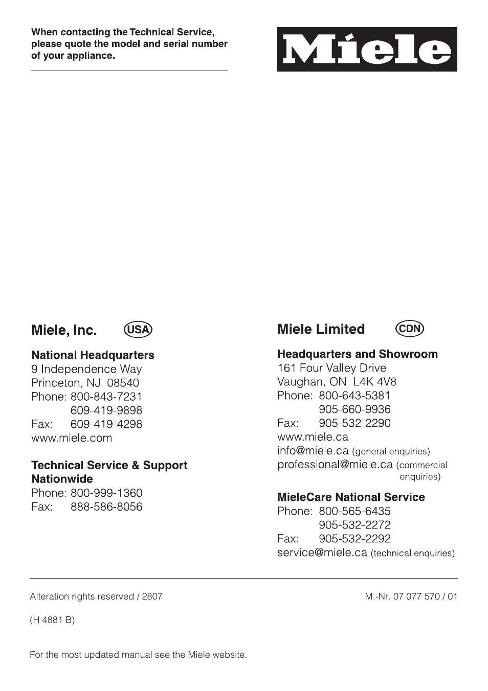 Miele H4881B User Manual | Page 76 / 76