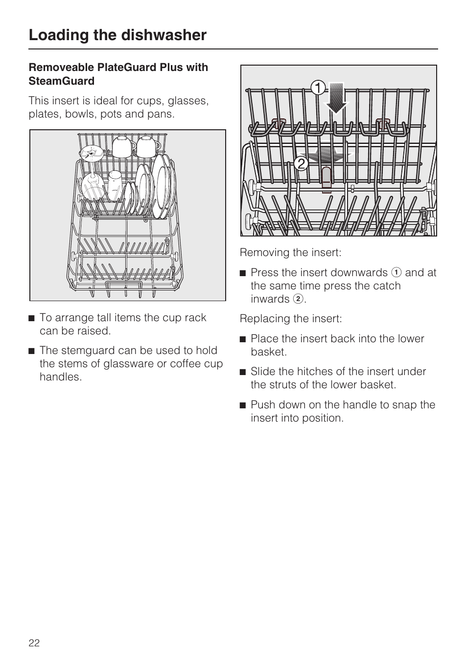 Loading the dishwasher | Miele G 1262 User Manual | Page 22 / 60