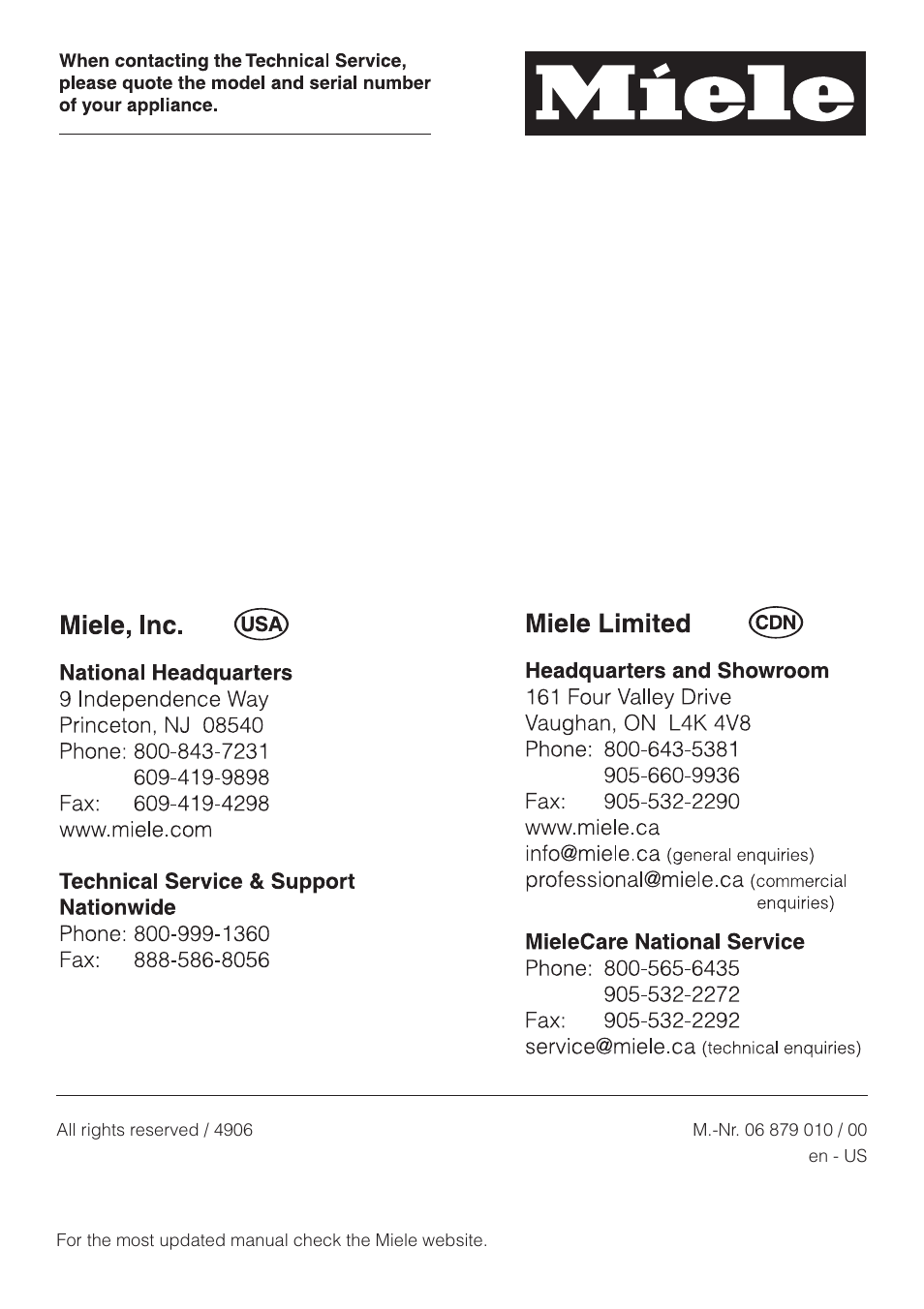 Miele T8003 User Manual | Page 40 / 40