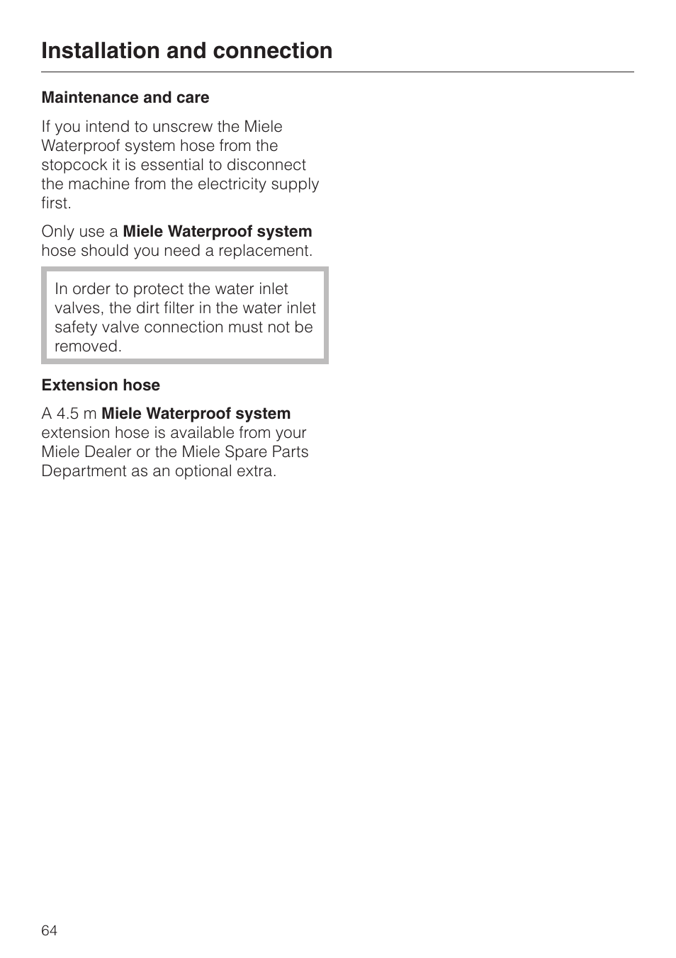 Installation and connection | Miele WT 945 S WPS User Manual | Page 64 / 76
