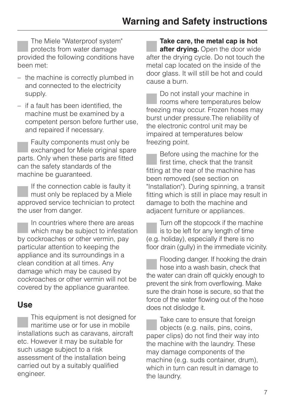 Warning and safety instructions | Miele WT 945 S WPS User Manual | Page 7 / 76