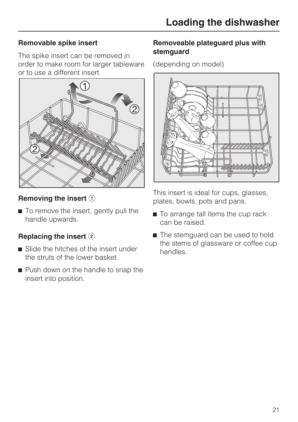 Loading the dishwasher | Miele G2142 User Manual | Page 21 / 60