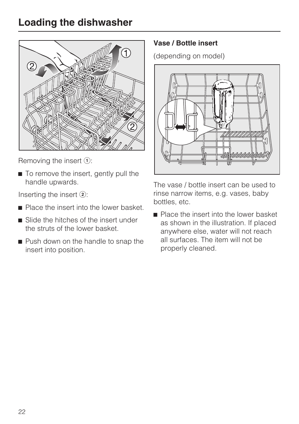 Loading the dishwasher | Miele G2142 User Manual | Page 22 / 60