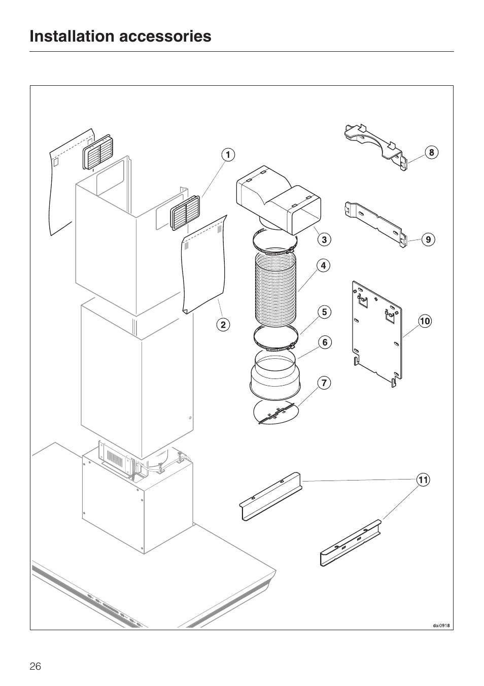 Installation accessories 26, Installation accessories | Miele DA279-3 User Manual | Page 26 / 36