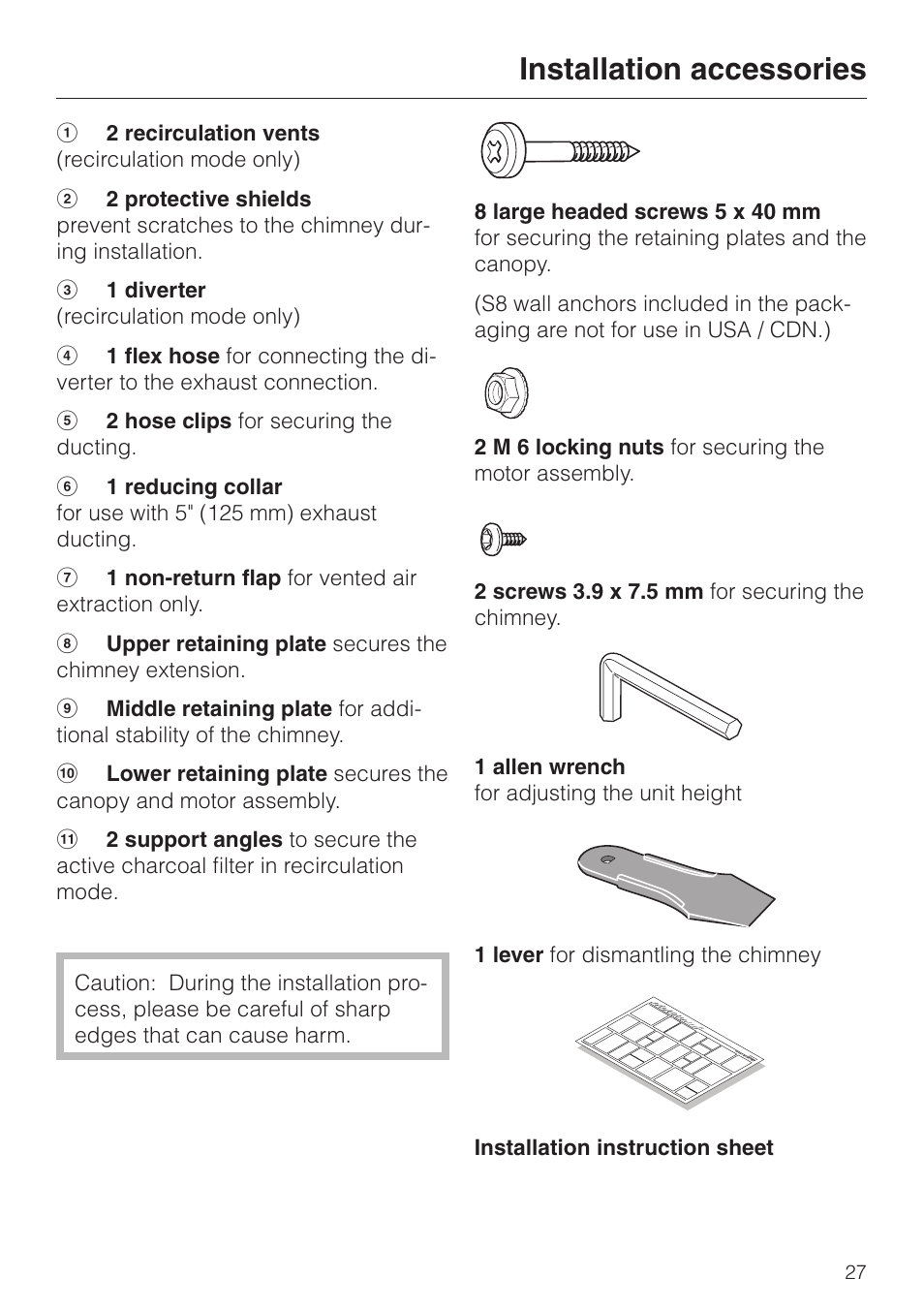 Installation accessories | Miele DA279-3 User Manual | Page 27 / 36