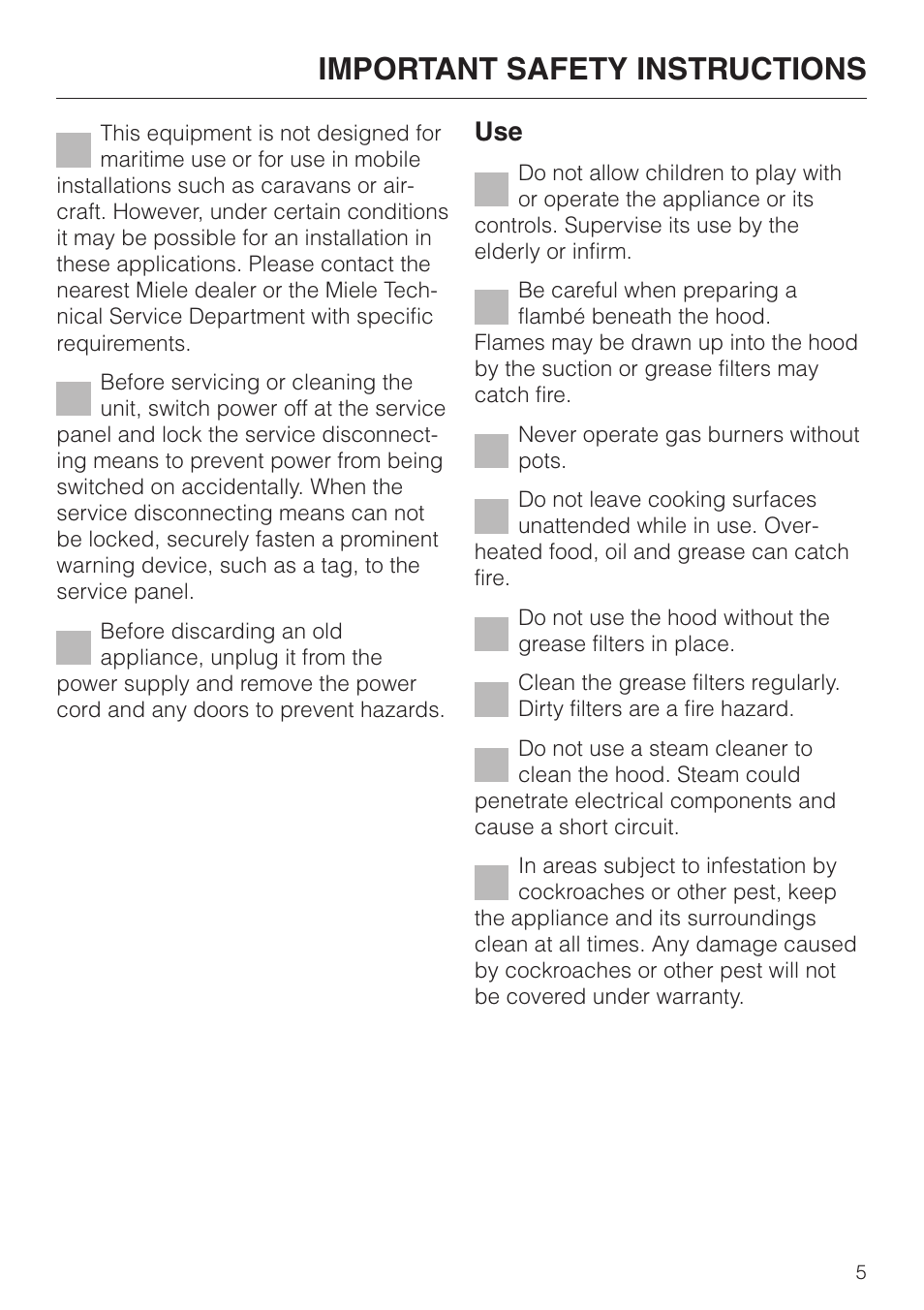 Important safety instructions | Miele DA279-3 User Manual | Page 5 / 36