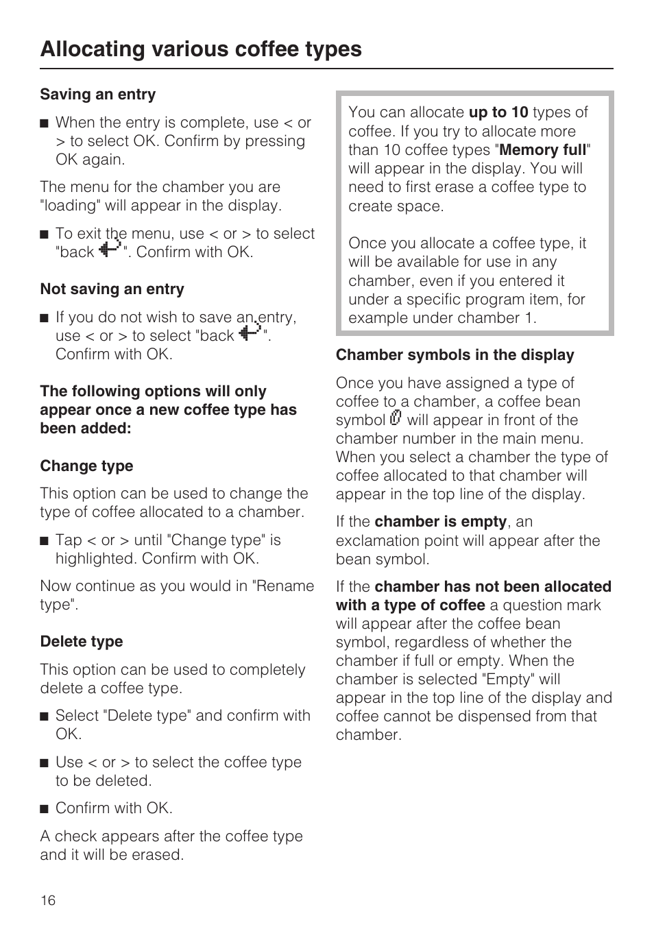 Allocating various coffee types | Miele CVA 2662 User Manual | Page 16 / 72