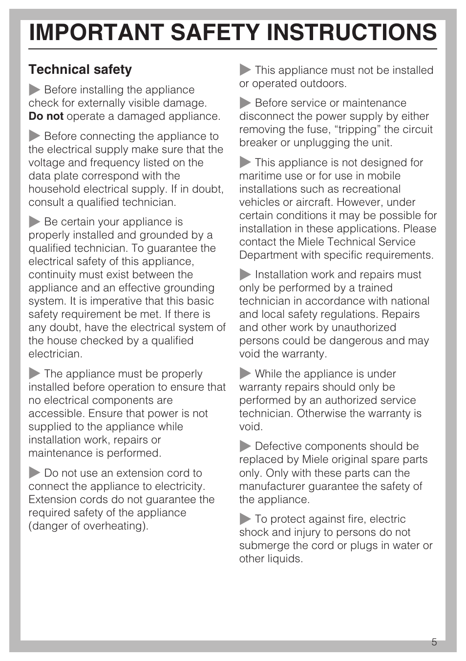 Important safety instructions | Miele CVA 2662 User Manual | Page 5 / 72
