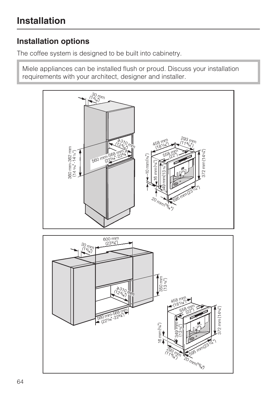 Installation 64, Installation | Miele CVA 2662 User Manual | Page 64 / 72