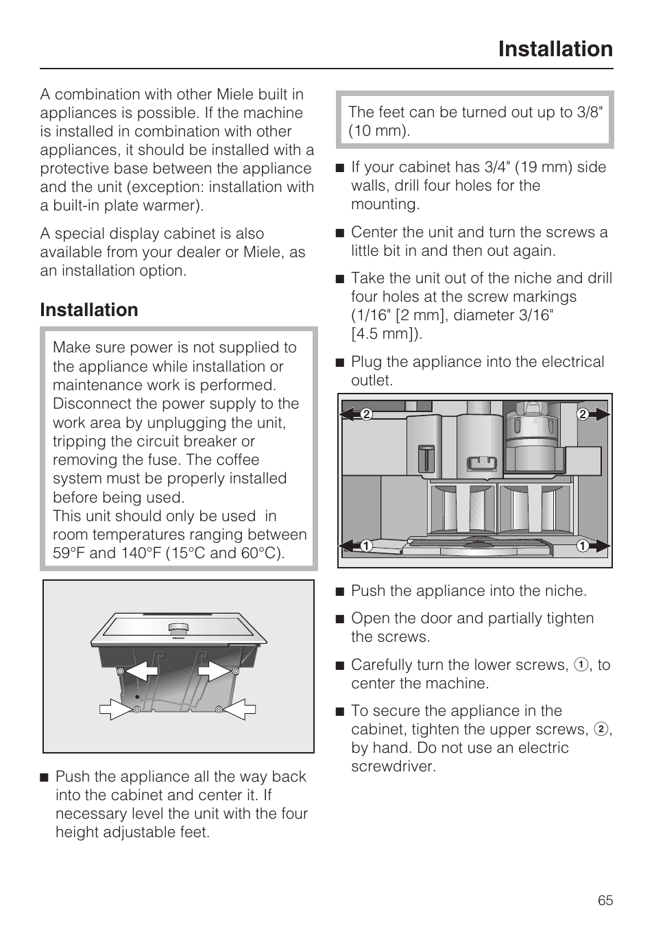 Installation | Miele CVA 2662 User Manual | Page 65 / 72