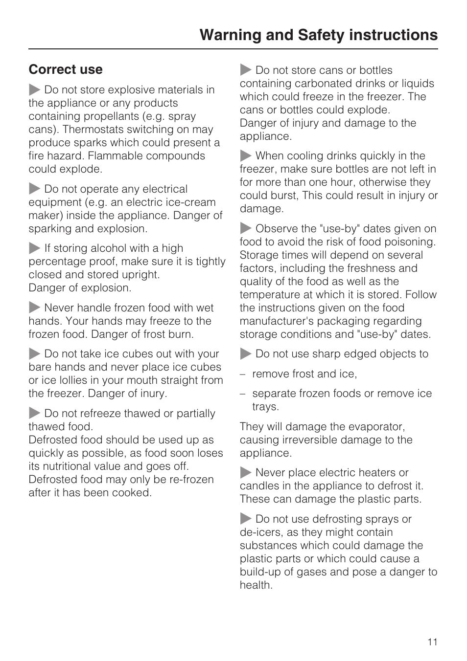 Warning and safety instructions | Miele K 9412 I  EN User Manual | Page 11 / 48