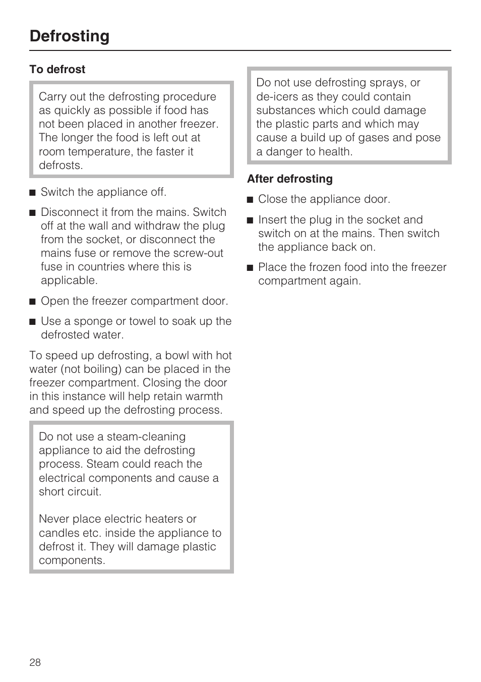Defrosting | Miele K 9412 I  EN User Manual | Page 28 / 48