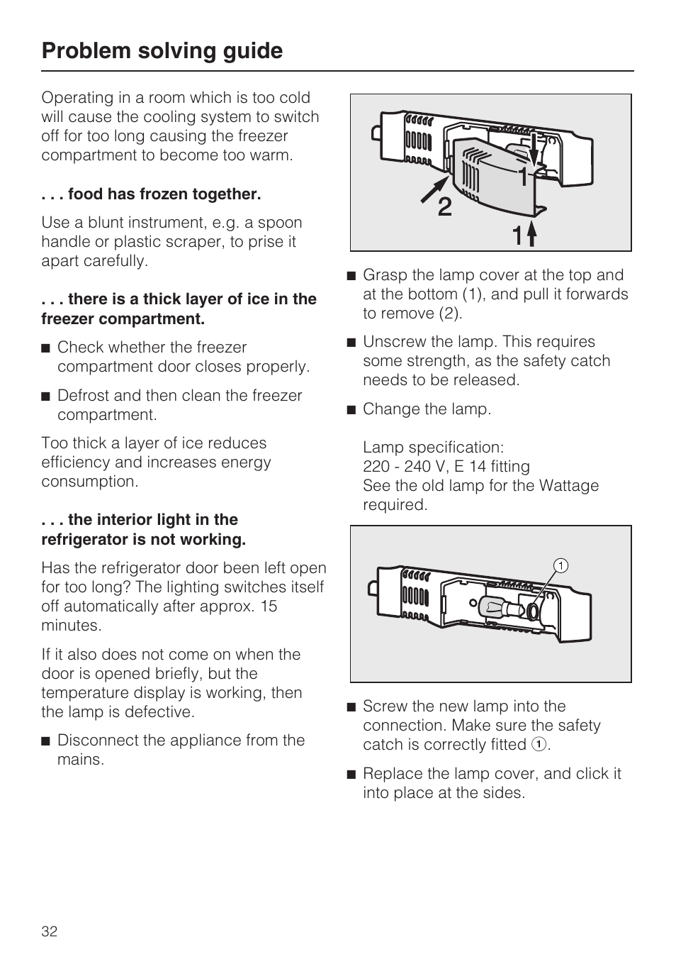 Problem solving guide | Miele K 9412 I  EN User Manual | Page 32 / 48