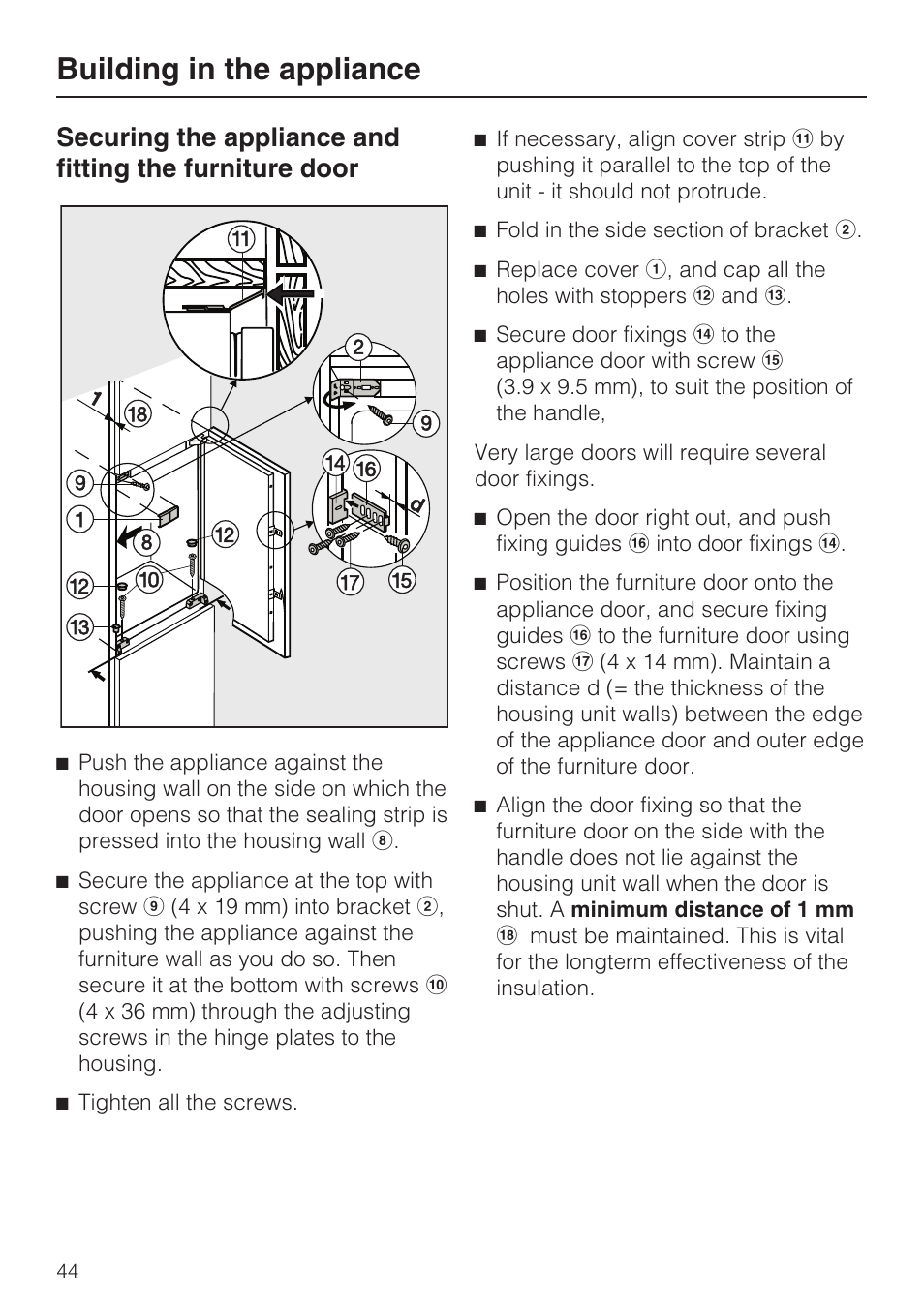 Building in the appliance | Miele K 9412 I  EN User Manual | Page 44 / 48