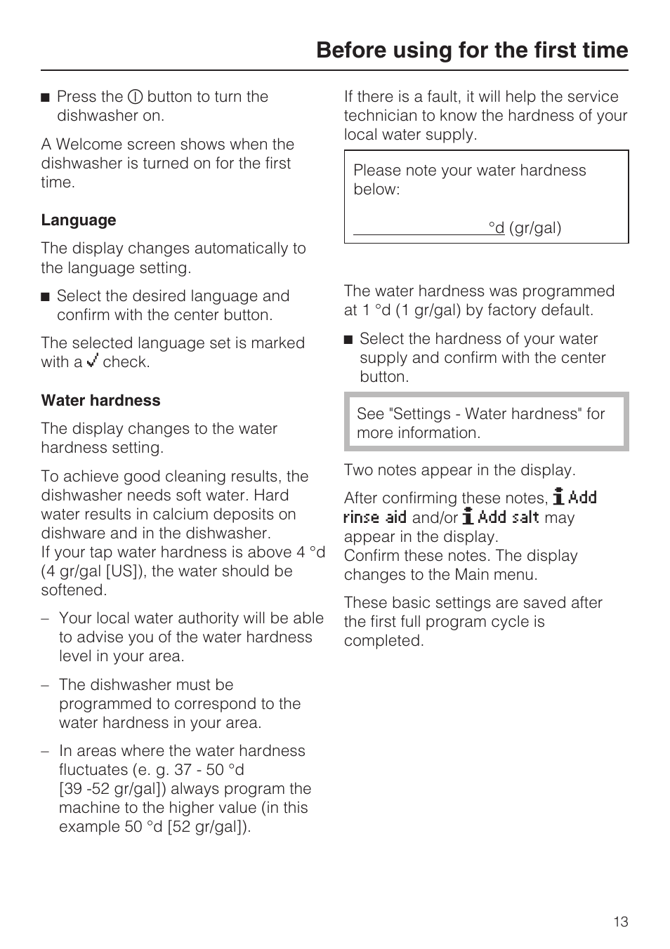 Before using for the first time | Miele G 5775 User Manual | Page 13 / 72