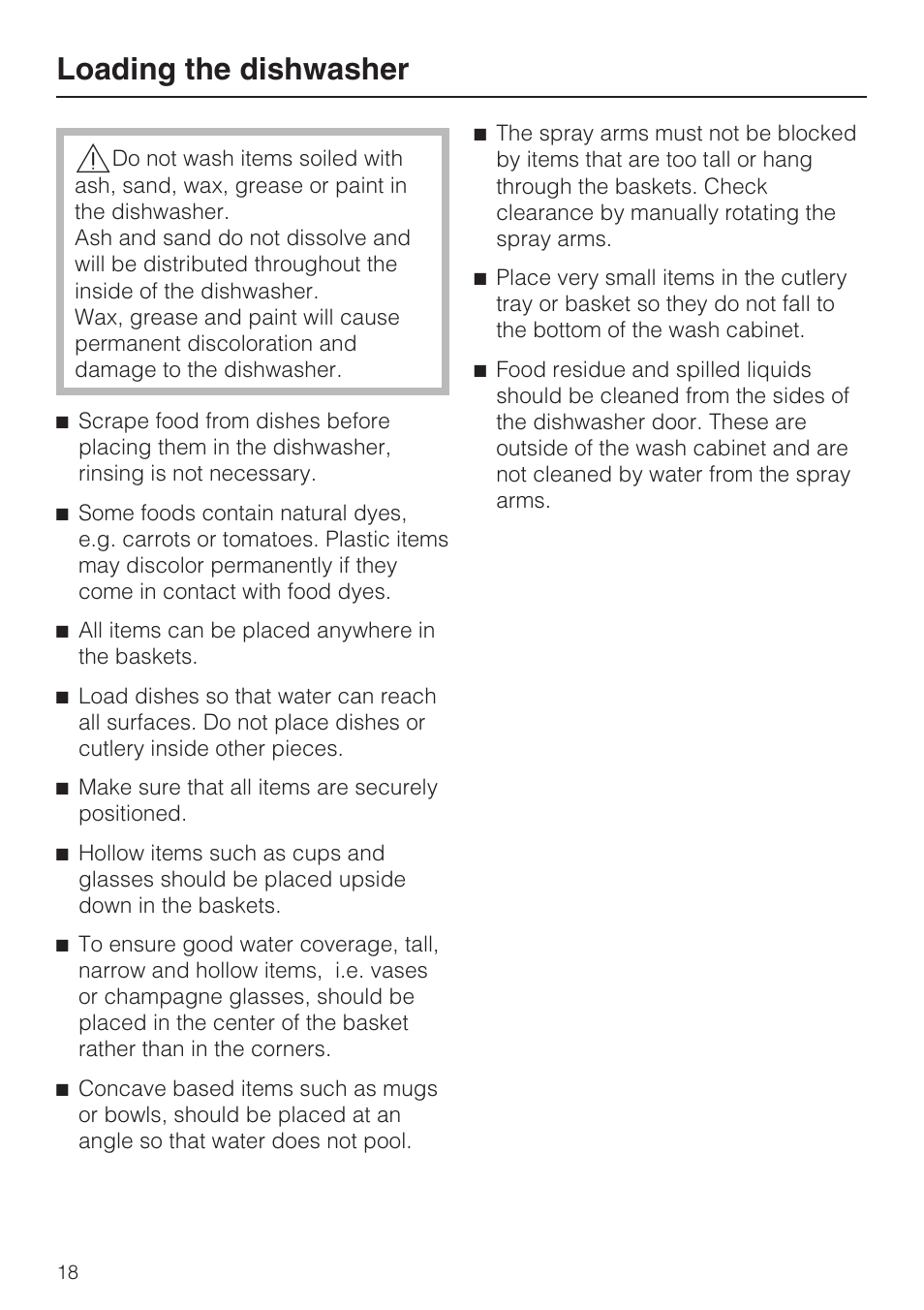 Loading the dishwasher 18, Loading the dishwasher | Miele G 5775 User Manual | Page 18 / 72