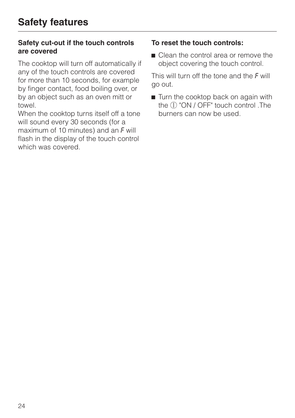 Safety features | Miele KM 452 User Manual | Page 24 / 32
