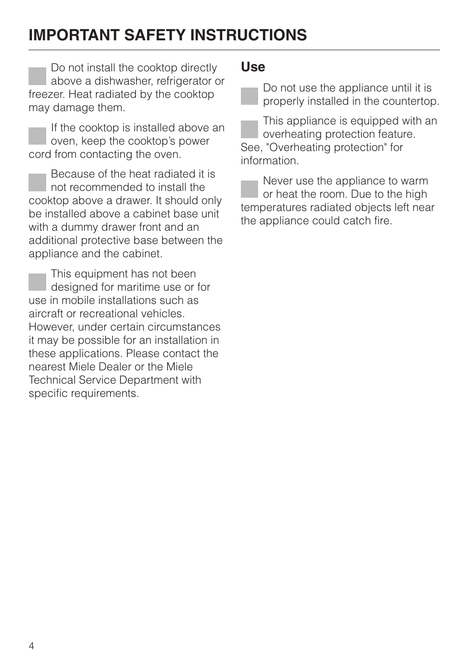 Important safety instructions | Miele KM 452 User Manual | Page 4 / 32