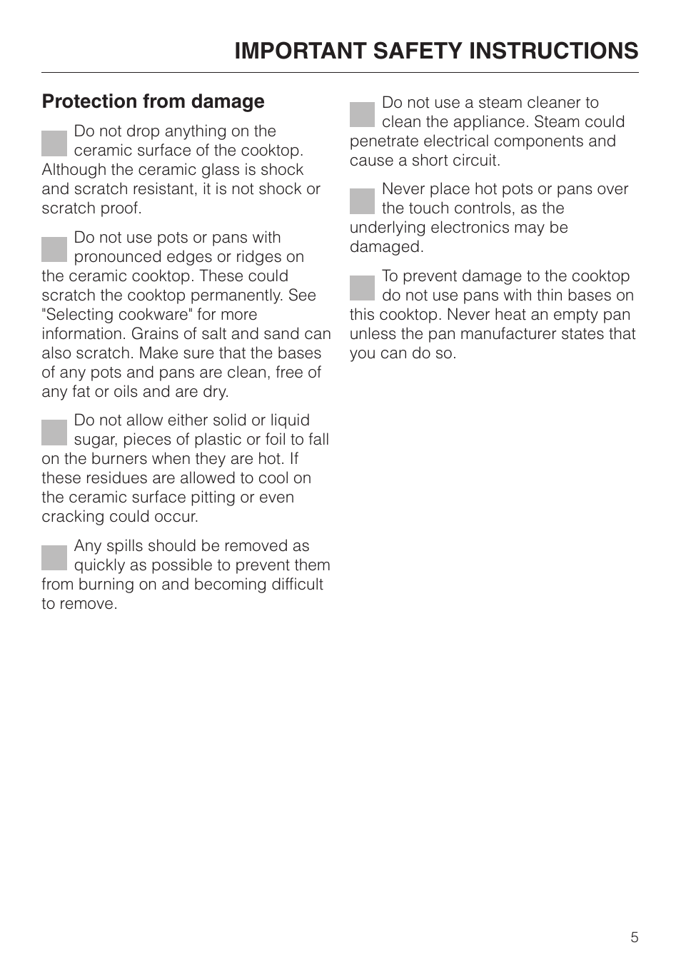 Important safety instructions, Protection from damage | Miele KM 452 User Manual | Page 5 / 32