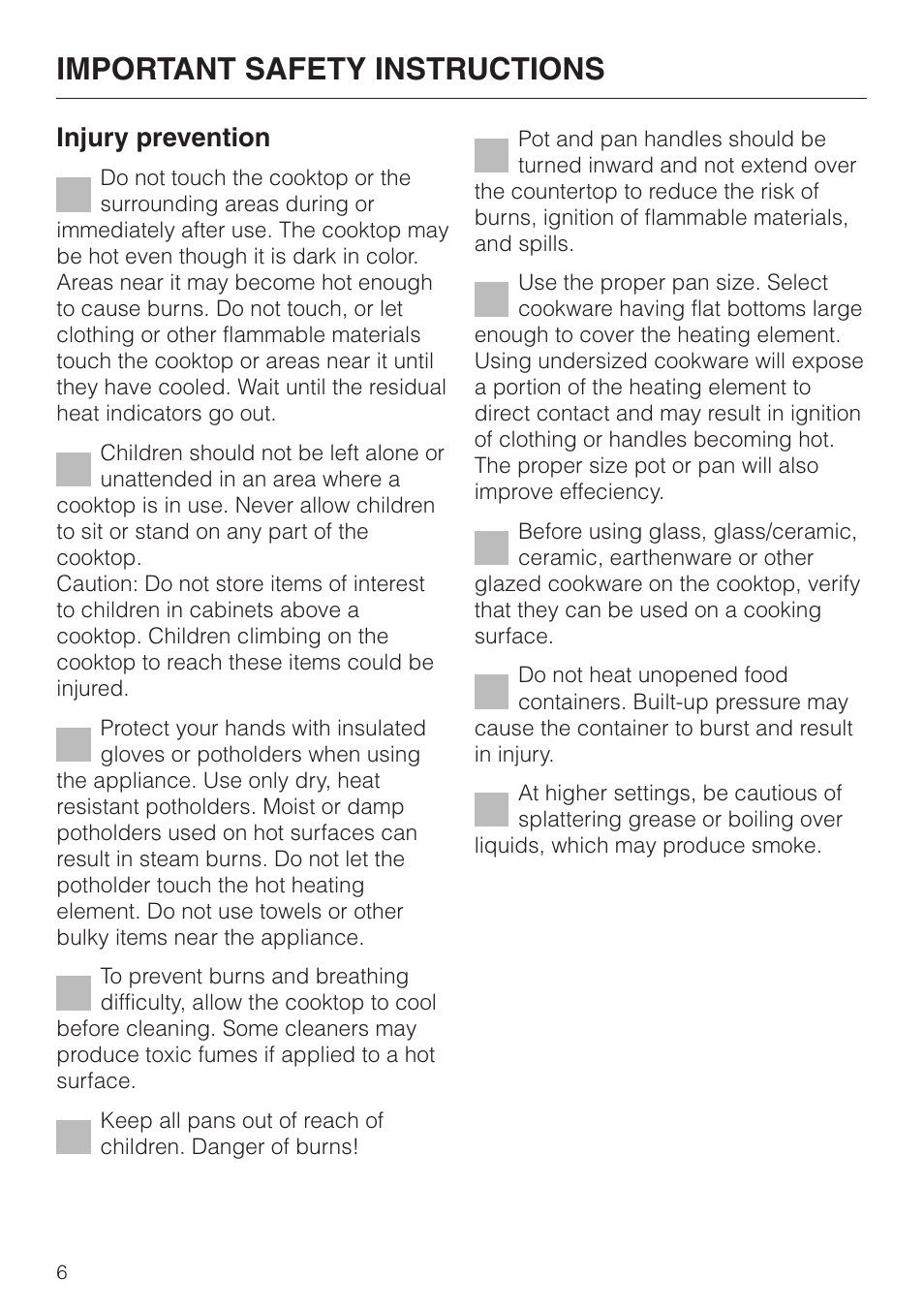 Important safety instructions, Injury prevention | Miele KM 452 User Manual | Page 6 / 32