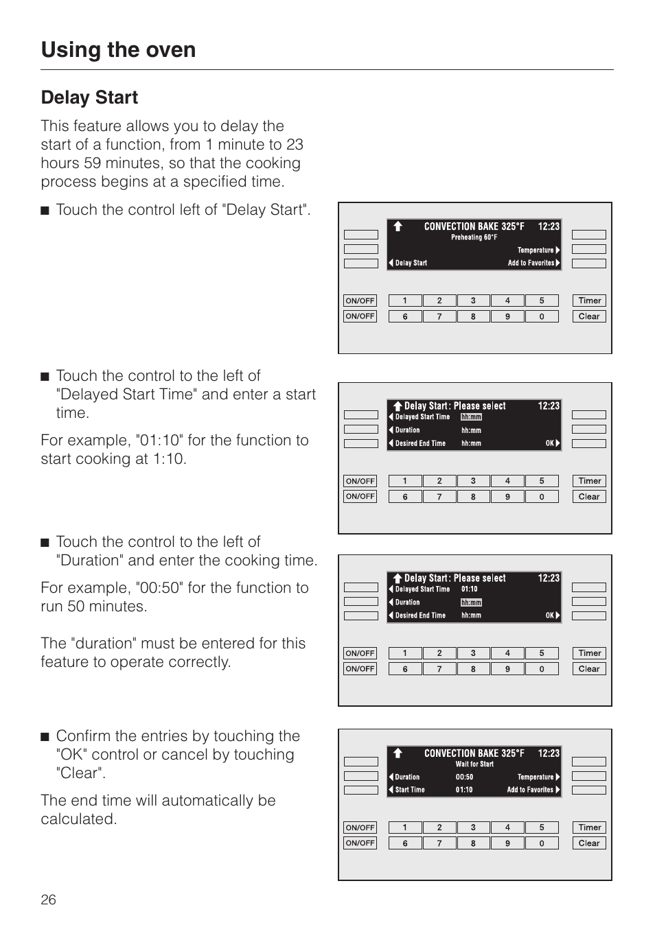 Delay start 26, Delay start, Using the oven | Miele H398B2 User Manual | Page 26 / 84