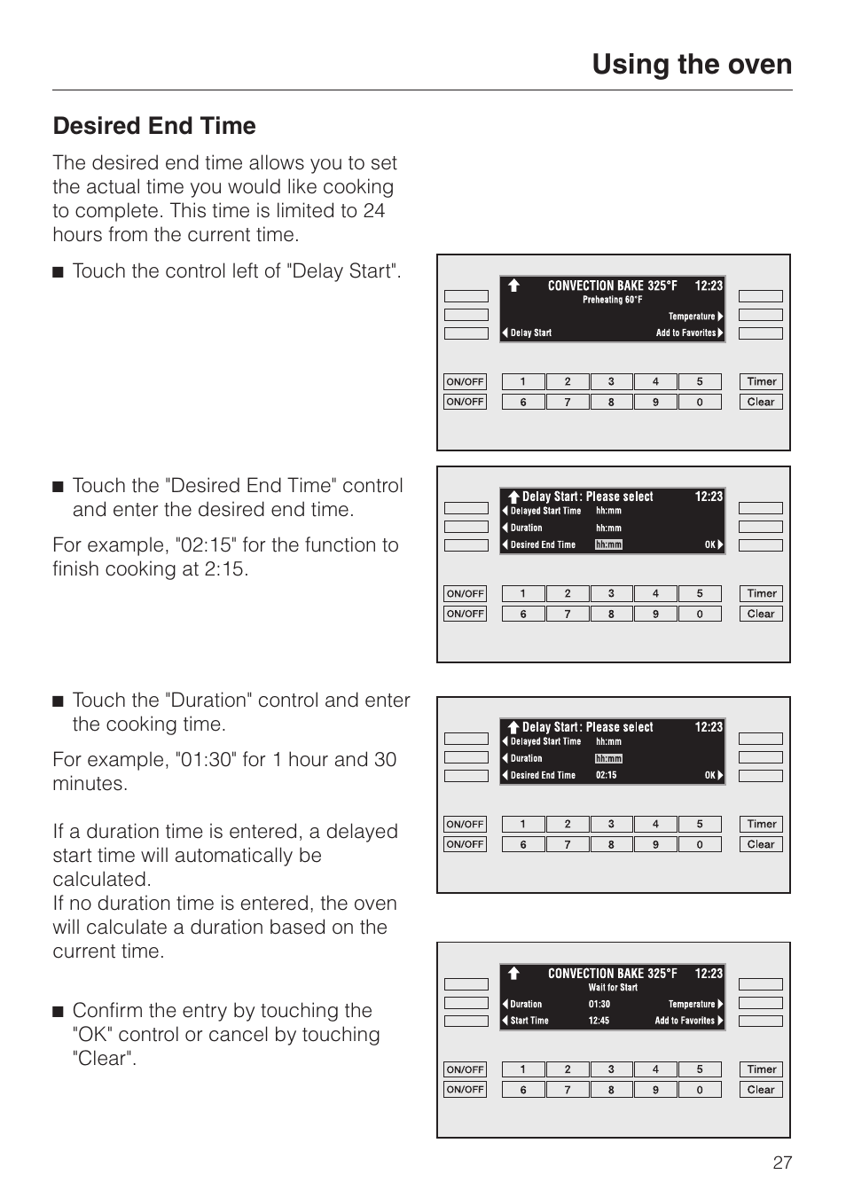 Desired end time 27, Desired end time, Using the oven | Miele H398B2 User Manual | Page 27 / 84