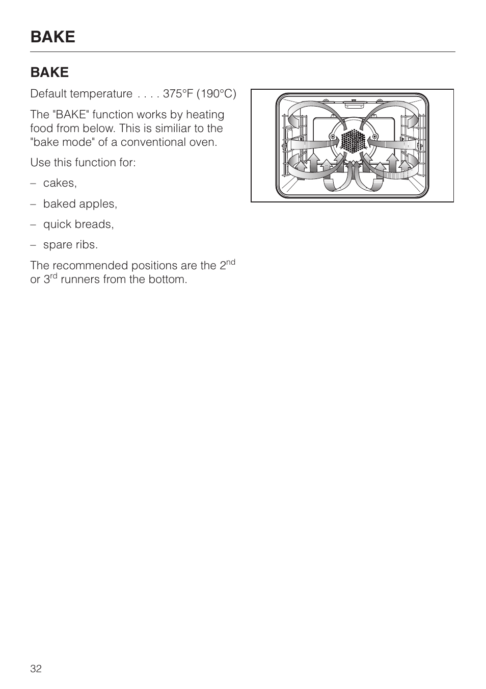 Bake 32, Bake | Miele H398B2 User Manual | Page 32 / 84