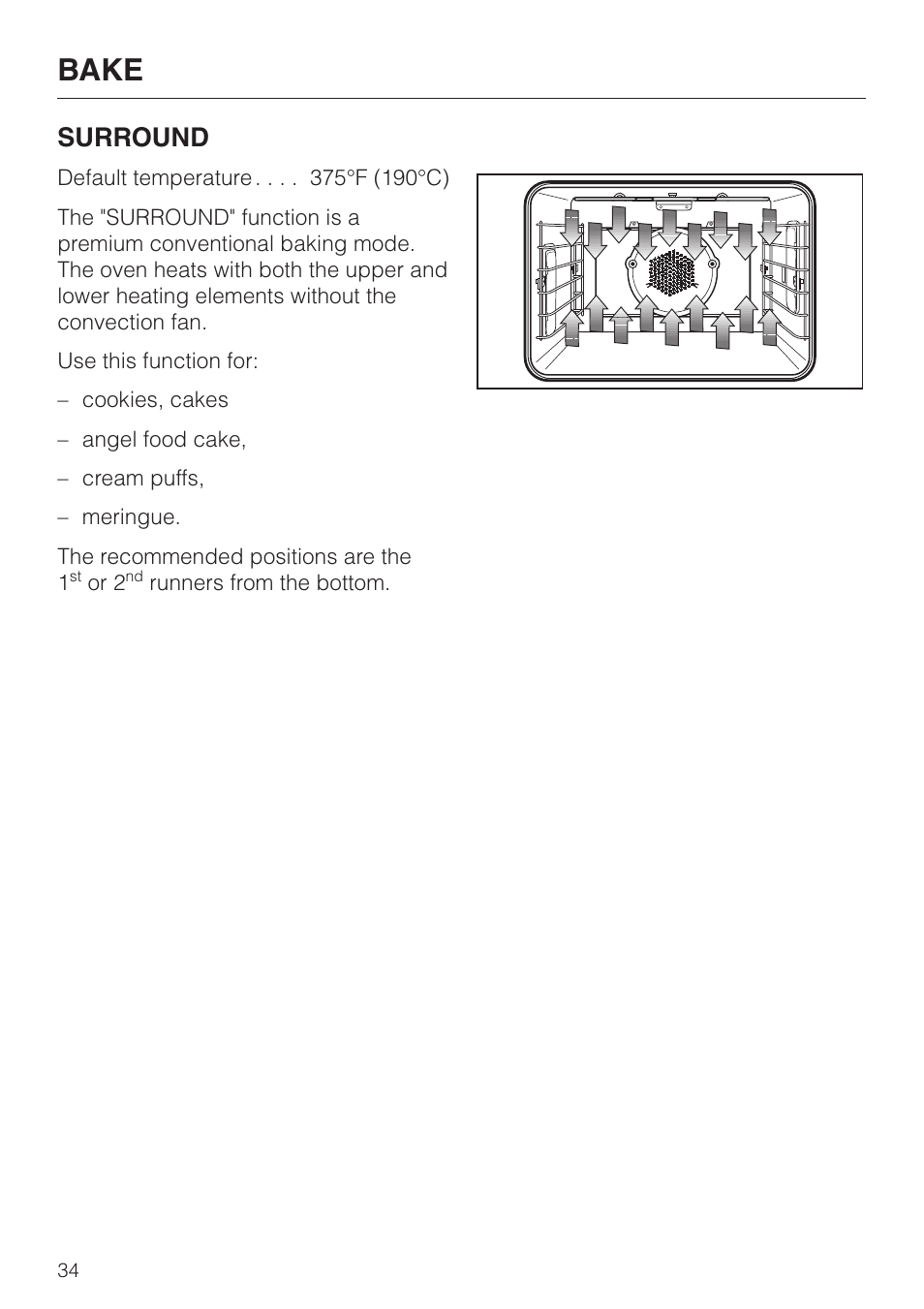 Bake, Surround | Miele H398B2 User Manual | Page 34 / 84