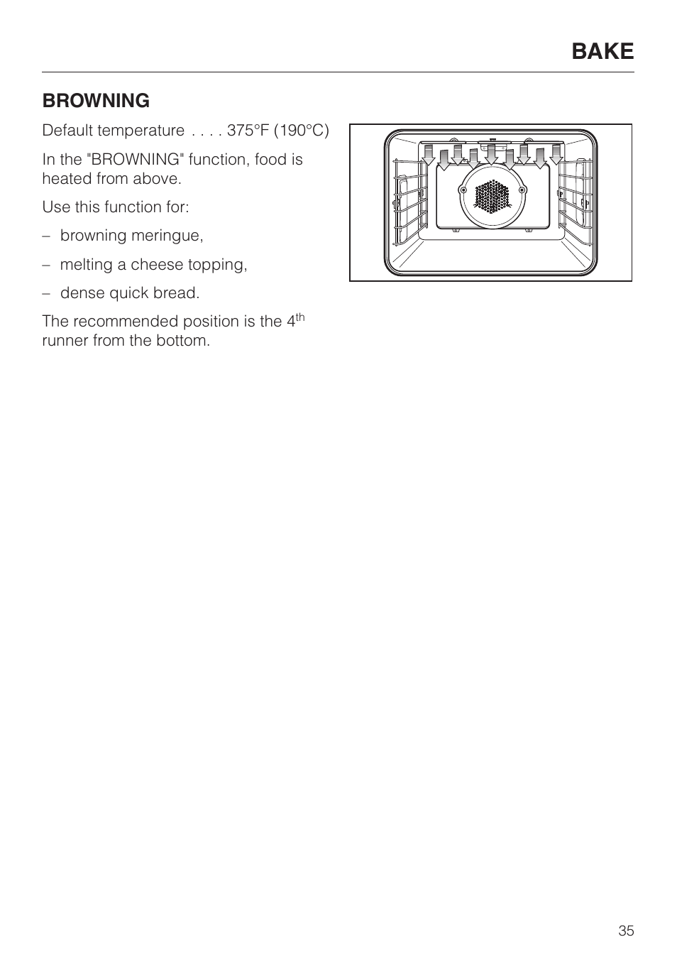 Bake, Browning | Miele H398B2 User Manual | Page 35 / 84