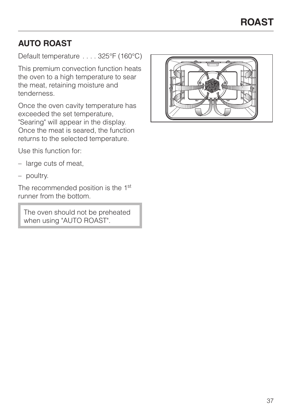 Roast 37, Roast, Auto roast | Miele H398B2 User Manual | Page 37 / 84