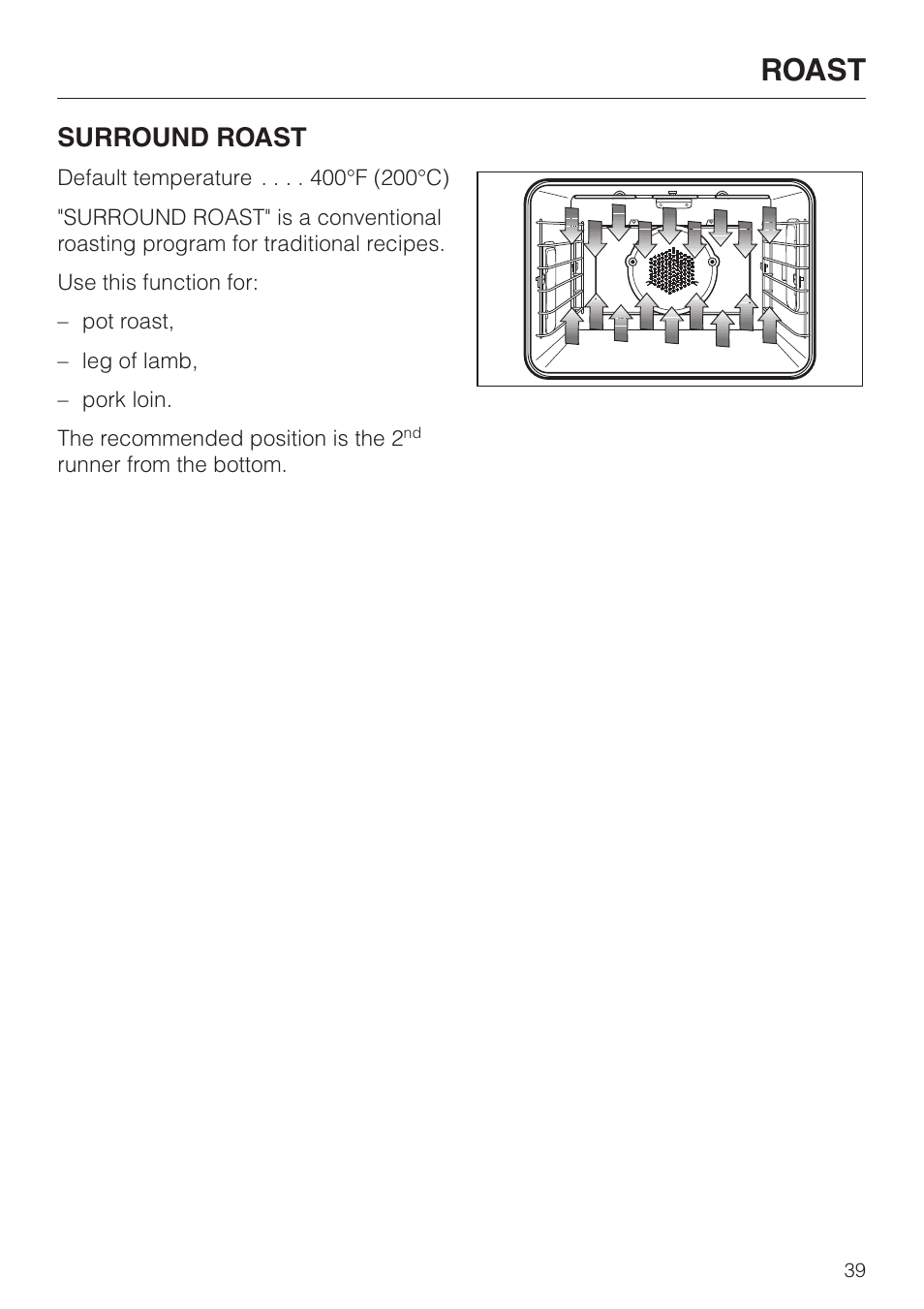 Roast, Surround roast | Miele H398B2 User Manual | Page 39 / 84