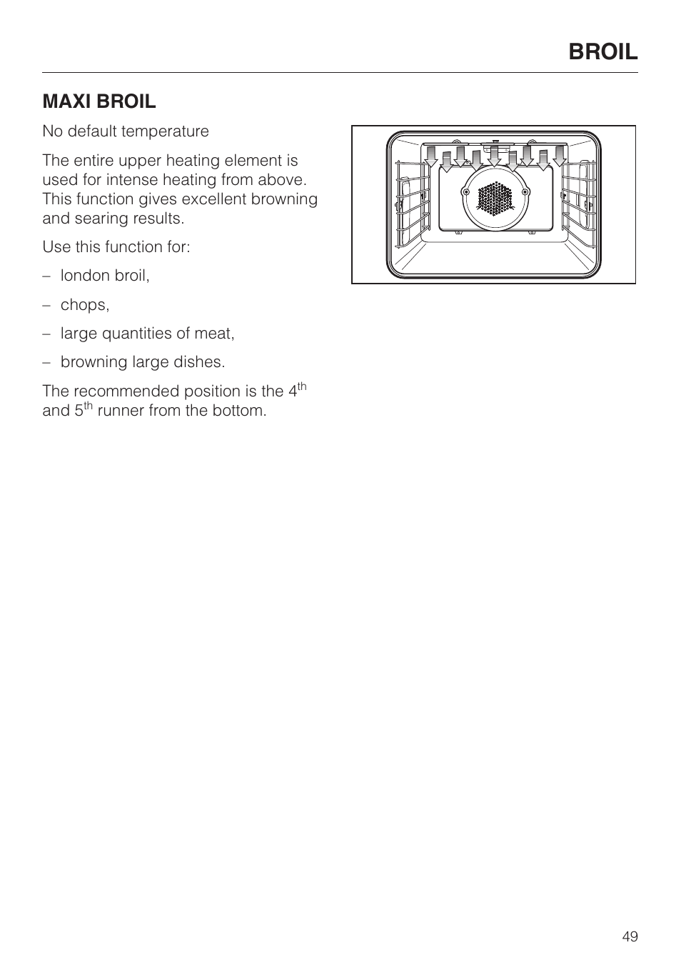 Broil, Maxi broil | Miele H398B2 User Manual | Page 49 / 84