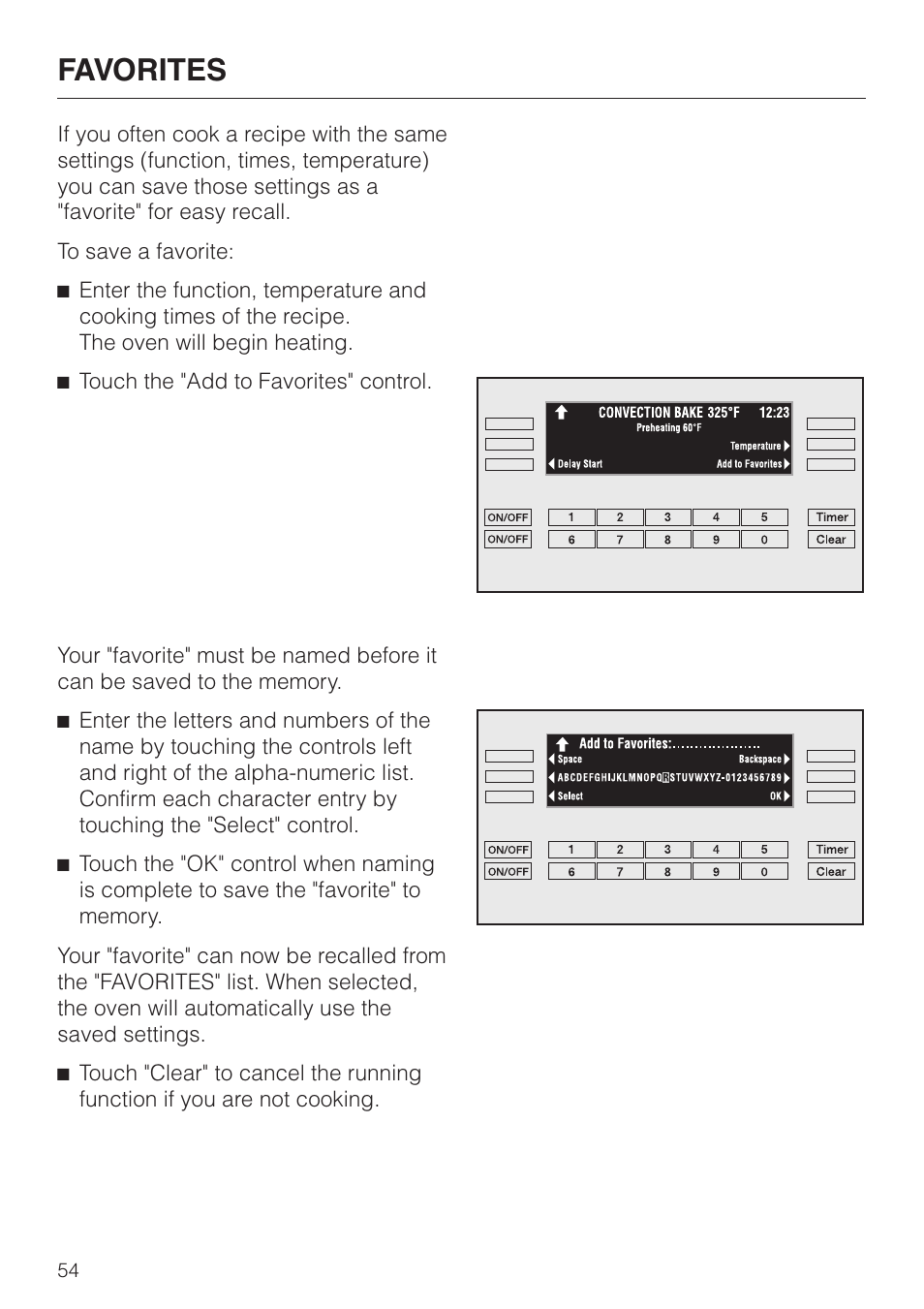 Favorites 54, Favorites | Miele H398B2 User Manual | Page 54 / 84