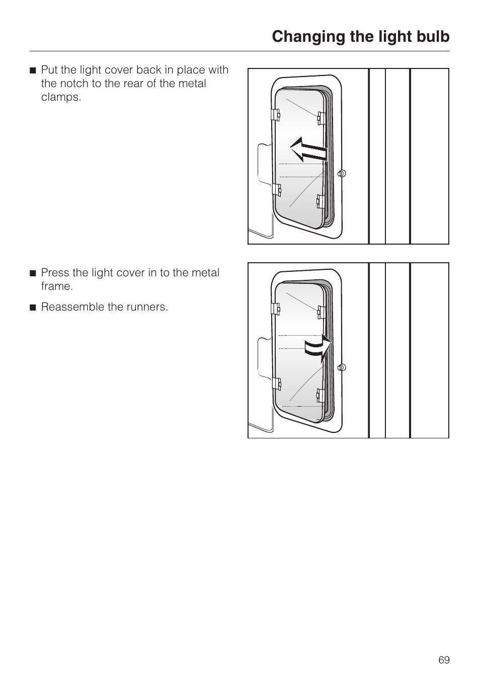 Changing the light bulb | Miele H398B2 User Manual | Page 69 / 84