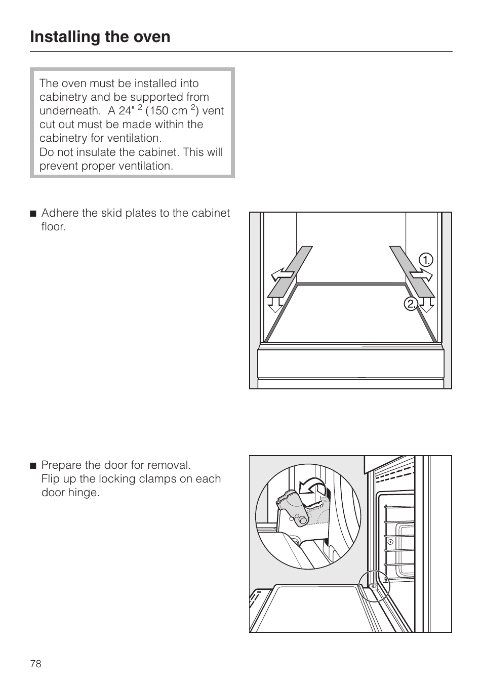 Installing the oven 78, Installing the oven | Miele H398B2 User Manual | Page 78 / 84