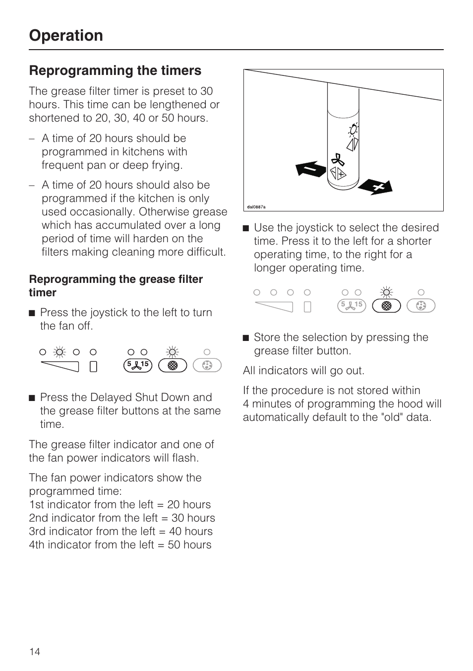 Reprogramming the timers 14, Operation, Reprogramming the timers | Miele DA2210 User Manual | Page 14 / 40
