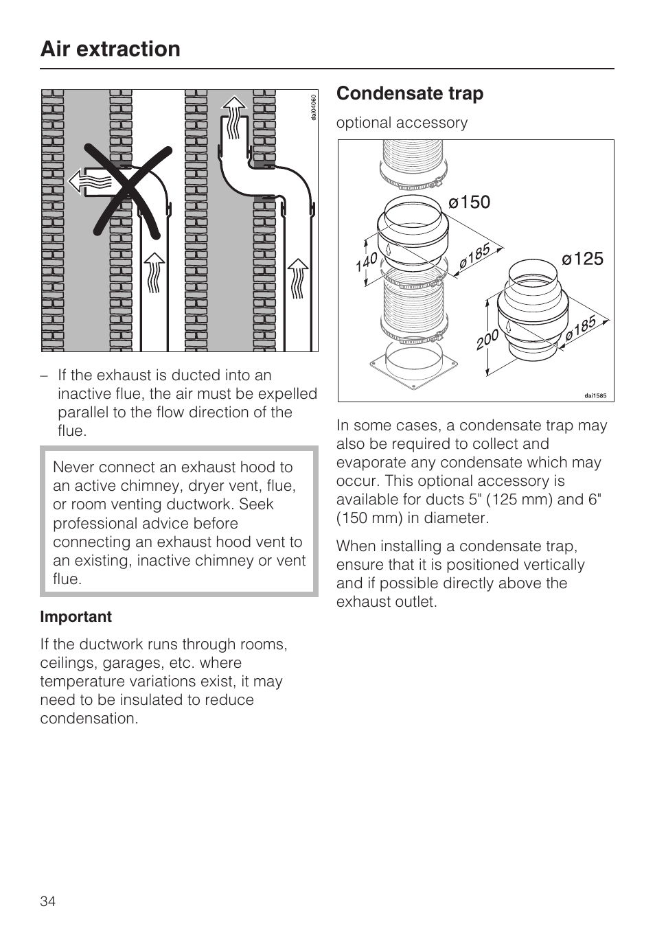 Air extraction, Condensate trap | Miele DA2210 User Manual | Page 34 / 40