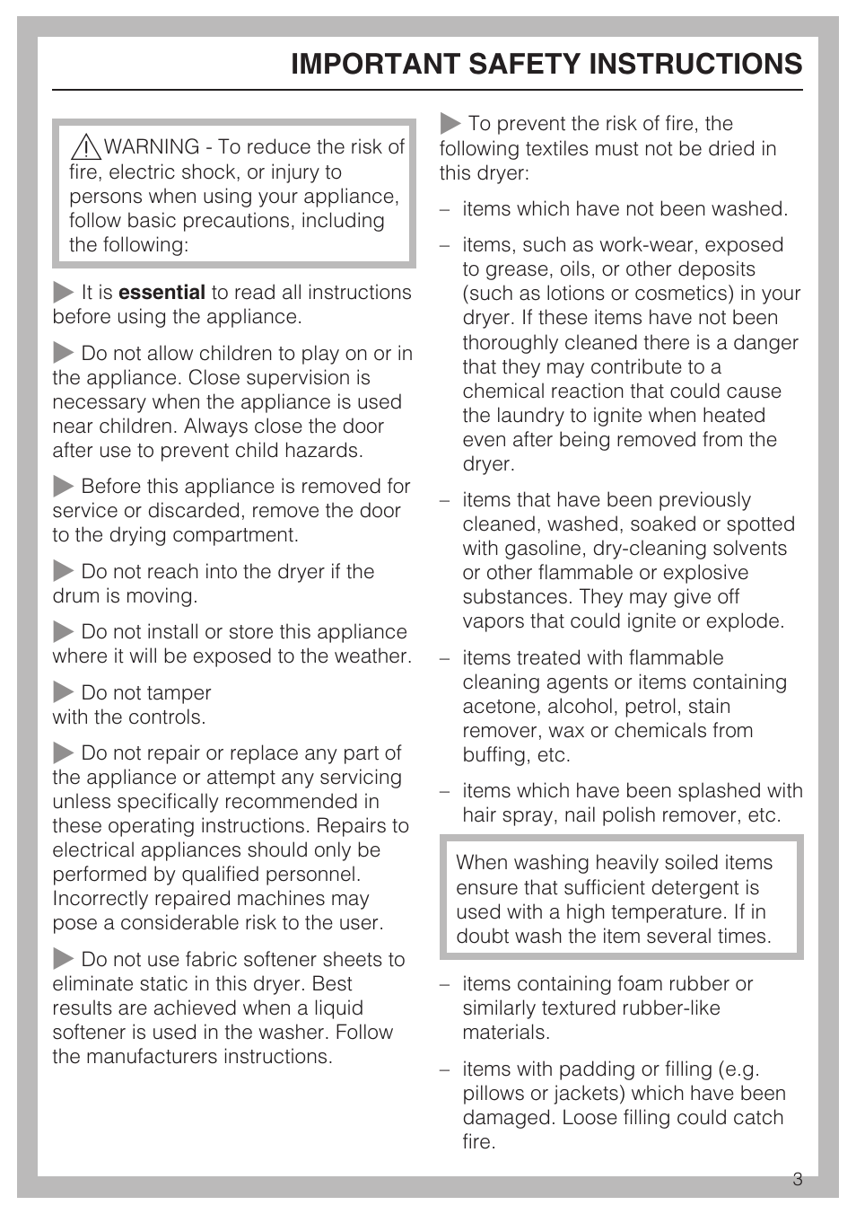Important safety instructions 3, Important safety instructions | Miele T8013C User Manual | Page 3 / 40